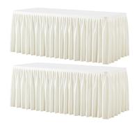 Wish Care 2 Pack Cream Rectangle Table Clothes for 4 Foot Tables, Polyester Fitted Tablecloths 4ft Stretch Table Cover for Wedding, Birthday, Parties, Trade Show, Craft Show