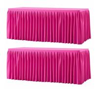 Wish Care 2 Pack Hot Pink Rectangle Table Clothes for 4 Foot Tables, Polyester Fitted Tablecloths 4ft Stretch Table Cover for Wedding, Birthday, Parties, Trade Show, Craft Show