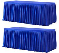 Wish Care 2 Pack Royal Blue Rectangle Table Clothes for 8 Foot Tables, Polyester Fitted Table Cover 8ft Stretch Tablecloths for Wedding, Birthday, Parties, Trade Show, Craft Show