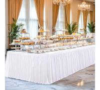 Wish Care 21ft Glitter White Table Skirt for Rectangle Tables Polyester Wrinkle Free Long Desk Skirts Pleated Ruffle Table Cloths for Wedding Birthday Party Buffet Cake Table Decorations