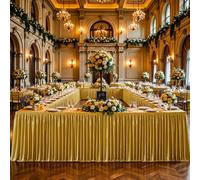 Wish Care 21ft Gold Satin Table Skirt for Rectangle Tables Wrinkle Free Glitter Desk Skirts Pleated Ruffle Table Cloth for Wedding Birthday Graduation Cocktail Party Buffet Display Table Decorations
