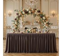 Wish Care Brown Polyester Table Clothes for 6 Foot Rectangle Tables, Wrinkle Free Fitted Table Cover with Pleated Ruffle Table Skirt for Birthday Party Wedding Trade Show Event Display