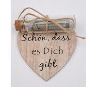 Wish filler, money gift with glass bottle, handmade, 8 x 8 cm heart design, jute ribbon decoration for birthday, confirmation, youth dedication, Christmas, wooden money gift