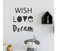Wish, Love, Dream Wall Sticker In Colour Black