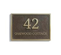 Wish & More Solid Cast Bronze House Number and Name Plate, Luxury Heavyweight Metal Sign, Bespoke Architectural Address Plaque, Raised Gold Detail