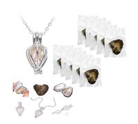 Wish Pearl Necklace Kit, Freshwater Pearl Love Wish Round Pearls Necklaces, DIY Necklace Pearls Making Kit, Locket Cultured Pearlin Oyster Set, 17.72'', for Women Wife (Vacuum Bag 10 Pcs)