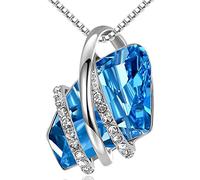 Wish Stone Pendant Necklace with Birthstone Crystal, 18K Rose Gold Plated/Silvertone, 18" + 2" (March December Birthstone - Aqua Blue Crystals Silver Tone Chain)
