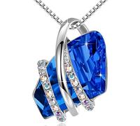 Wish Stone Pendant Necklace with Birthstone Crystal, 18K Rose Gold Plated/Silvertone, 18" + 2" (September Birthstone - Sapphire Blue Crystals Silver Tone Chain)