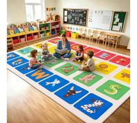 WISH TREE Animal Shaped ABC Classroom Rug, 8' x 14' Soft Non-Slip Low Pile Alphabet Learning Rug with Rubber Backing, Kids Educational Rug for Preschool Kindergarten Playroom