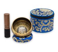 Wish Well 4" Tibetan Singing Bowl Set with Case, Crafted in Nepal, Blue