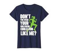 Wish Your Girlfriend Could Run Like Me? - Marathon Runner T-Shirt, Women, Navy Blue, X-Large