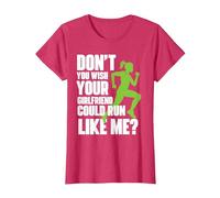 Wish Your Girlfriend Could Run Like Me? - Marathon Runner T-Shirt, Women, Red Heather, Small