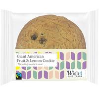 Wish4 Fairtrade Giant American Fruit & Lemon Cookie, Individually Wrapped, 60g (Pack of 14)