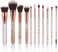 Wishbeauty 12-Piece Award-Winning Makeup Brush Set - Glitter & Gold Vegan Brushes with Travel Case & Gift Box - Professional Full Face Kit