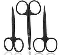 Wishbeauty 3-Piece Grooming Scissors Set - Safety Rounded & Curved Tip Small Stainless Steel Shears for Nose, Ear, Facial Hair, Eyebrows & Nails (Black)