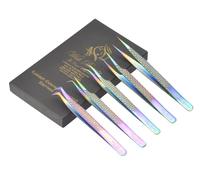 Wishbeauty Eyelash Extension Tweezers Set 5 PCS for Volume Lash Extensions Stainless Steel Eyelash Tweezers for Extensions- (Rainbow)
