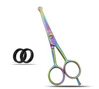 wishbeauty Hairdressing Scissors Kids Safety Round Tips and Curved Hair Scissors Children Haircut Scissors Hair Trimming Scissors Professional Salon Barber Scissors for Baby (Rainbow 4.5" Scissors)