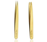 Wishbeauty Tweezer Pointed and Slant Pointed Eyebrow Tweezers for Women & Men - 2pc Precision Tweezers for Eyebrows, Facial Hair & Ingrown Hair Removal - Stainless Steel