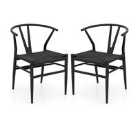 Wishbone Dining Chair Set of 2 Modern Weave Armchairs-Black