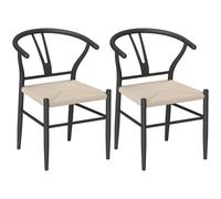 Homcom Weave Dining Chairs Set Of 2 With Y-Shaped Backrest Hemp Seat Black Black