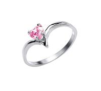 Wishbone Ring With Pink Heart Gemstone 925 Solid Sterling Silver (L)