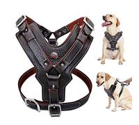 Wishdeal Genuine Leather Dog Harness Durable Adjustable for Large Dogs Quick Control with Handle Pet Accessories for K9 Labrador (L)