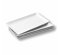 WishDeco Ceramic Serving Platters Set of 4, Rectangle Serving Trays L30 x W14.5 cm, White Serving Plates 12 inch, Long Platter for Cake, Steak, Sushi, Appetizer