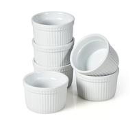 WishDeco Ramekins Set of 6, Creme Brulee Dishes 200ml / 7oz, Ceramic Souffle Ramekins, White Dipping Sauce Dish, Pudding Bowls, Baking Dishes for Cake, Oven Safe