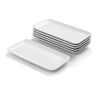 WishDeco Rectangular Serving Plates, Set of 6, Porcelain Ceramic, White, 23 x 12 cm, Contemporary Style, Perfect for Desserts, Cakes, Sushi, Salad, Antipasti