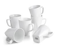 WishDeco White coffee cups porcelain, 400 ml coffee cups porcelain with handle for tea milk hot drinks in the home office restaurant coffee house coffee cups and mugs set of 6 square base.