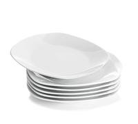 WishDeco White Salad Plates Set of 6, Small Dessert Plates 20cm / 7.5 inch, Ceramic Square Appetizer Plate, Porcelain Dinner Dishes for Cake, Waffle, Pasta