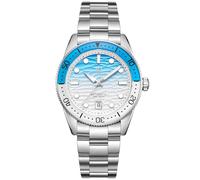WISHDOIT Men's Automatic Dive Watch, Ice Blue Gradient Wave Dial, 39mm, Blue, Diver
