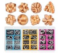 WishesMar 32 Pcs Wooden Brain Teaser Puzzles and Metal Wire Brain Teaser Set Logic Mind Educational Toy - Assembly Disentanglement Puzzles Interlocking Lock Games Gift for Kids and Adults - Set