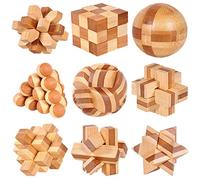 WishesMar 9 Pcs Wooden Brain Teaser Puzzles Set Logic Mind Educational Toy - Assembly Disentanglement Puzzles Interlocking Lock Games Gift for Kids and Adults - Set #1