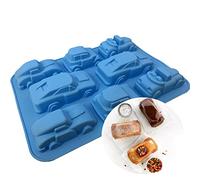 WishesMar Auto Car Shape Silicone Mould 8 Cavity Fluted Cake Mold Nonstick Baking Bakeware Reusable Silicone Mold for Pastry, Dessert, Soap, Muffin, Bread