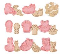 WishesMar Cartoon Cat Shape Cookie Cutters Set 8 Pieces 3D Biscuit Cutter Kit - Biscuit Cookie Cutters Stamp for Baking DIY Fondant Festive Decoration