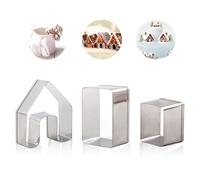WishesMar Christmas Mini Gingerbread House Cookie Cutters Set 3D Ginger Bread Kit Mould for Xmas, Winter, Holiday - Stainless Steel Biscuit Molds for Baking DIY Festive Decoration
