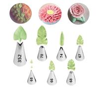 WishesMar Leaves Piping Tips Set 7 Pcs Leaf Stainless Steel Icing Nozzles for Cupcakes Cookies Pastry Cakes DIY Decorating Supplies Baking Tips Nozzles Set