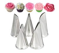 WishesMar Petal Piping Tips Set 5 Pcs Rose Flower Stainless Steel Icing Nozzles for Cupcakes Cookies Pastry Cakes DIY Decorating Supplies Baking Tips Nozzles Set