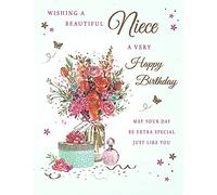 Wishing A Beautiful Niece A Very Happy Birthday Card - Size 6" X 8"