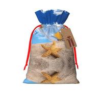 Wishing Bottle Seascape Christmas Canvas Gift Bag With Drawstring,Reusable Personalizedgift Bag