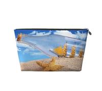 Wishing Bottle Seascape Printed Leather Travel Toiletry Makeup Bag with Silver Zipper for Women on the Go