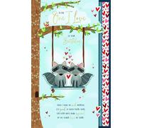 Wishing Well Birthday Card To The One I Love, Racoons On Swing Handmade Greeting Card Studios - 7x11ins
