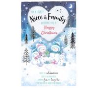 Wishing Well Christmas Card, Niece and Family, Snowman Family Design, Silver Foiling