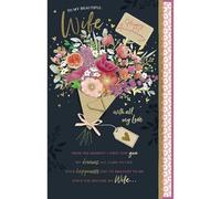 Wishing Well Luxury Hand-Finished Wedding Anniversary Card For Wife | Floral Design Studios 7 x 11