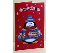 Wishing Well Penguin Grandson Christmas Card