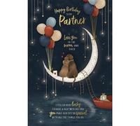 Wishing Well Studios Partner Birthday Card, Moon and Stars Design, Gold Foil Accents