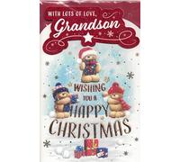 Wishing You a Happy Christmas Grandson Card, Cute Festive Teddies Design, 22.86 x 15.24 cm