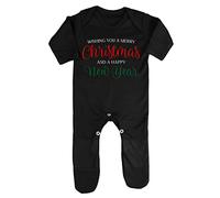 Wishing You a Merry Christmas and a Happy New Year Baby Romper Jumpsuit with feet, 0-3 Months, Black