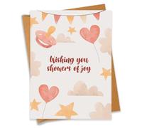 Wishing You Showers Of Joy Twins Baby Shower Card Pregnancy Gift For Expecting Mom Dad Newborn Congratulations New Parents - Size 6.3"x4.7" Blank Inside with Kraft Envelope